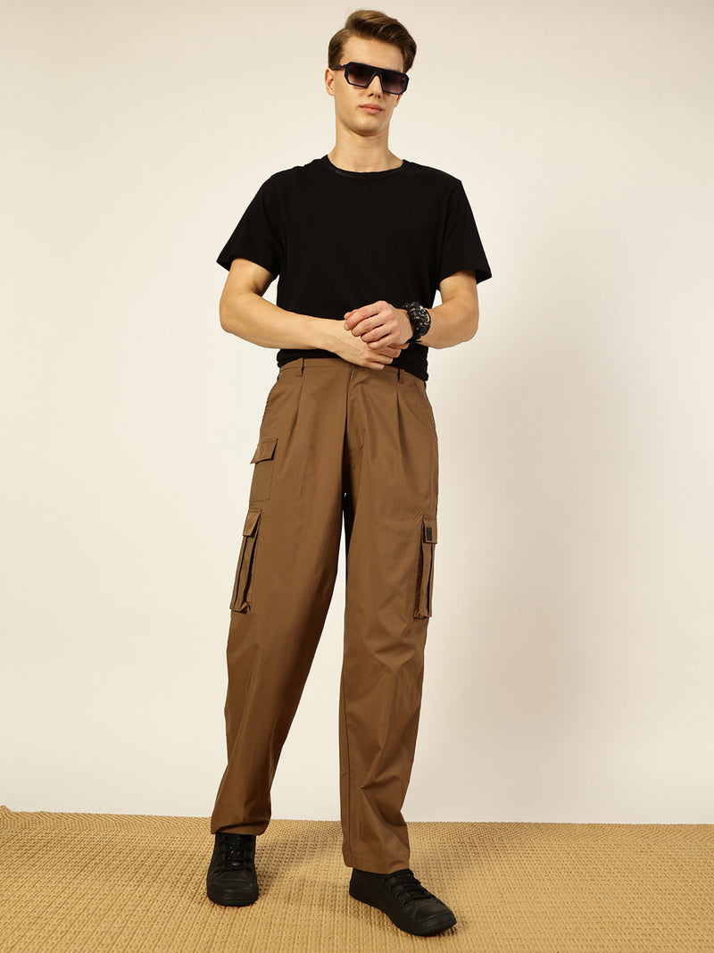 Thomas Scott Men Smart Loose Fit Easy Wash Pleated Cargo Trousers