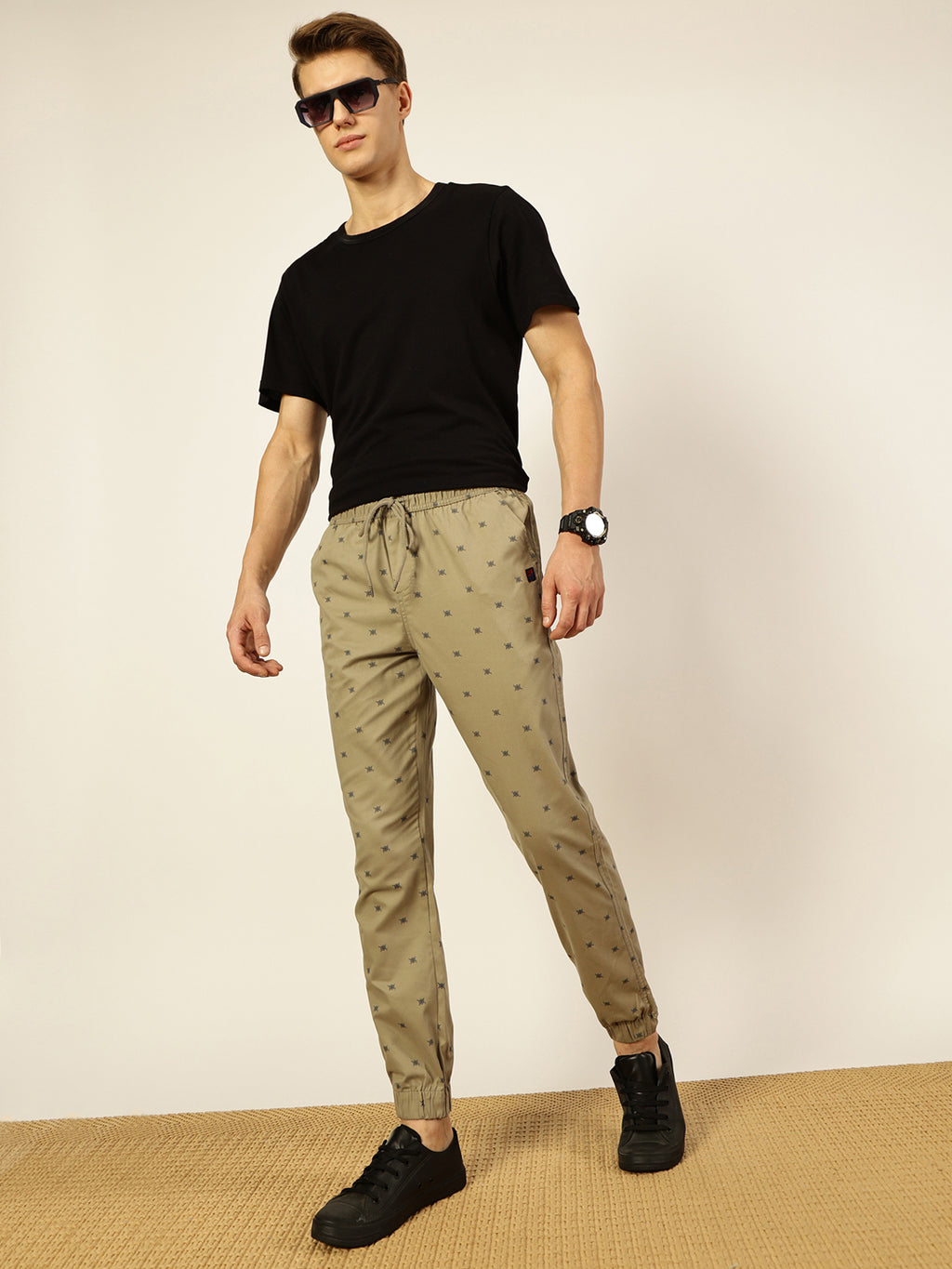 Thomas Scott Men Printed Smart Slim Fit Easy Wash Joggers Trousers