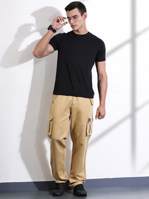Thomas Scott Men Fawn Relaxed Fit Woven Cargo Trousers