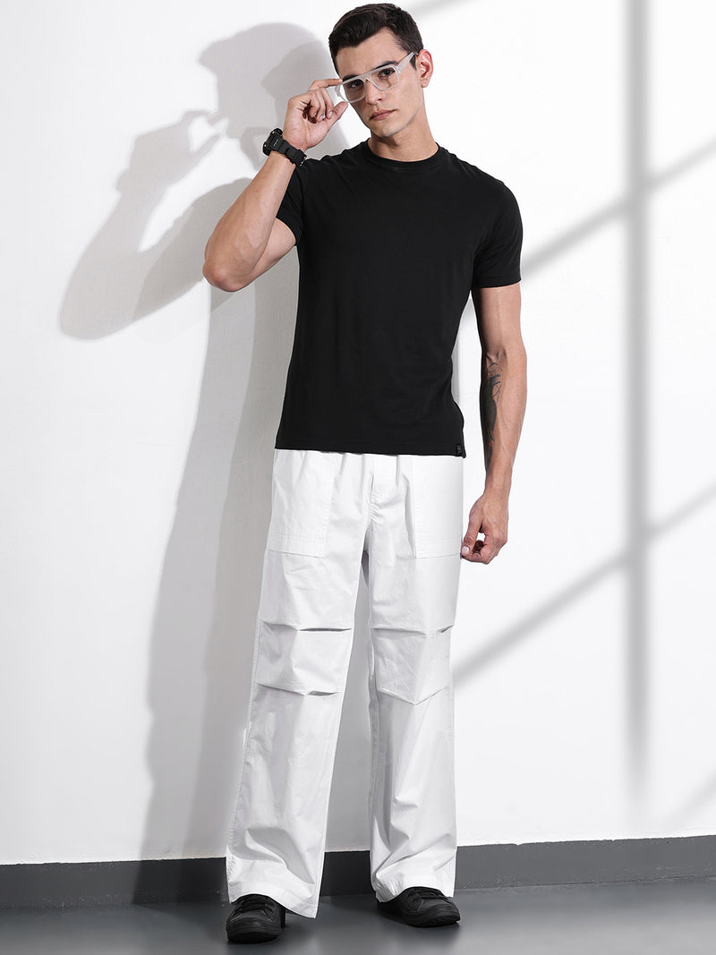 Thomas Scott Men White Relaxed Fit Woven Cargo Trousers