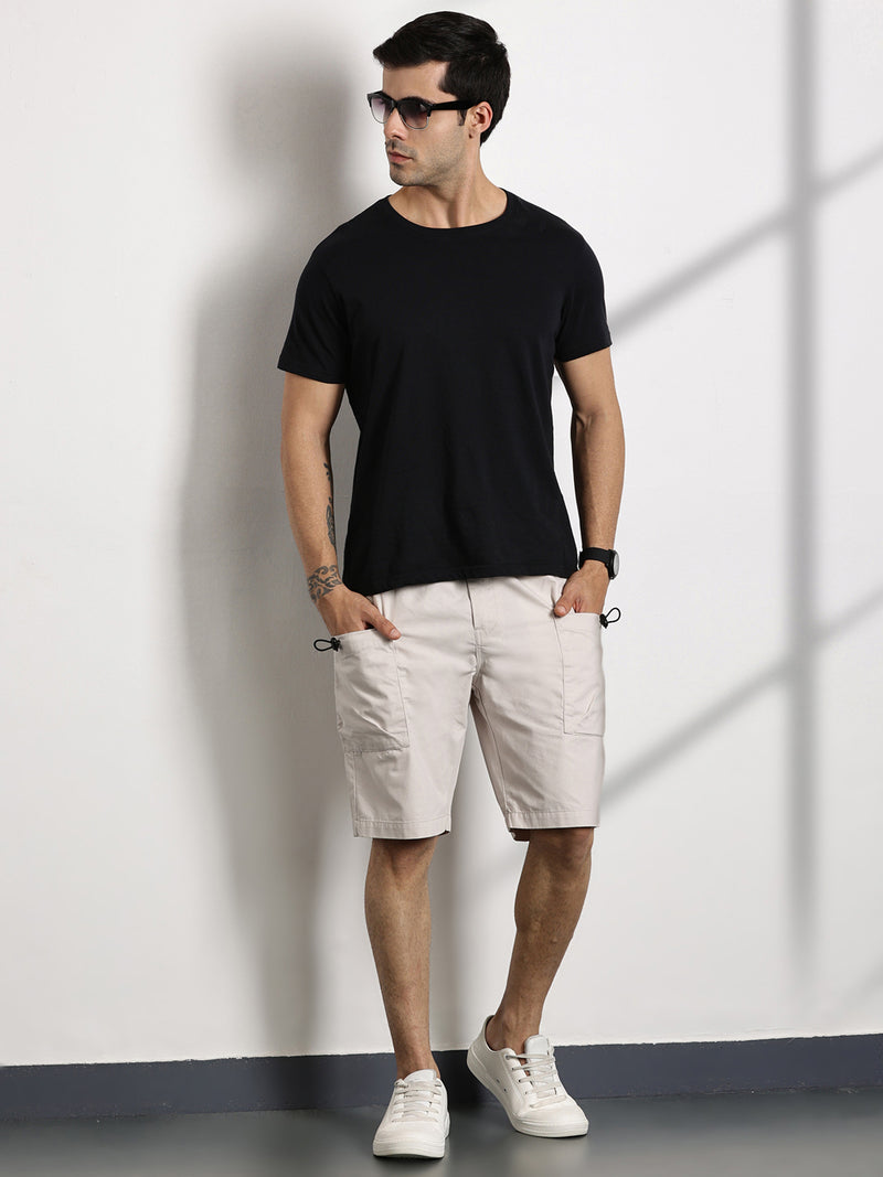 Thomas Scott Men Beige Mid-Rise Solid Cargo Shorts