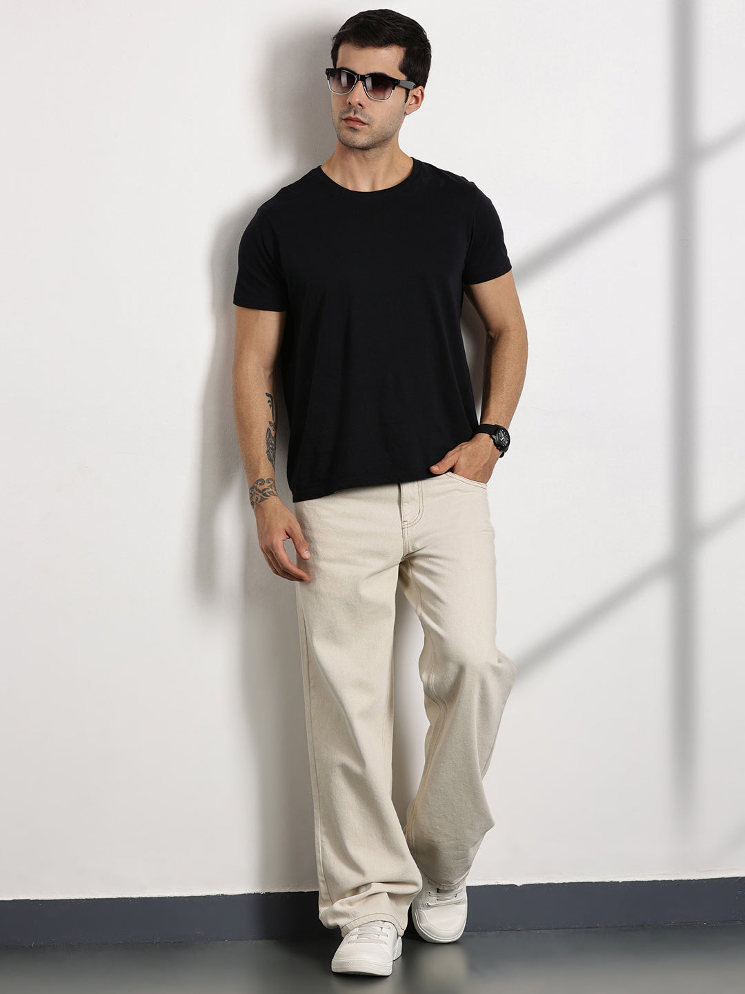Thomas Scott Men Beige Mid-Rise Non Stretchable Baggy Jeans