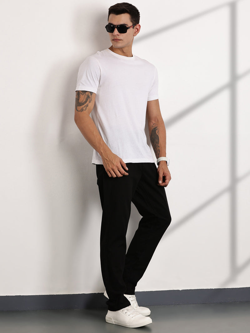 Thomas Scott Men Black Mid-Rise Regular Fit Woven Trousers