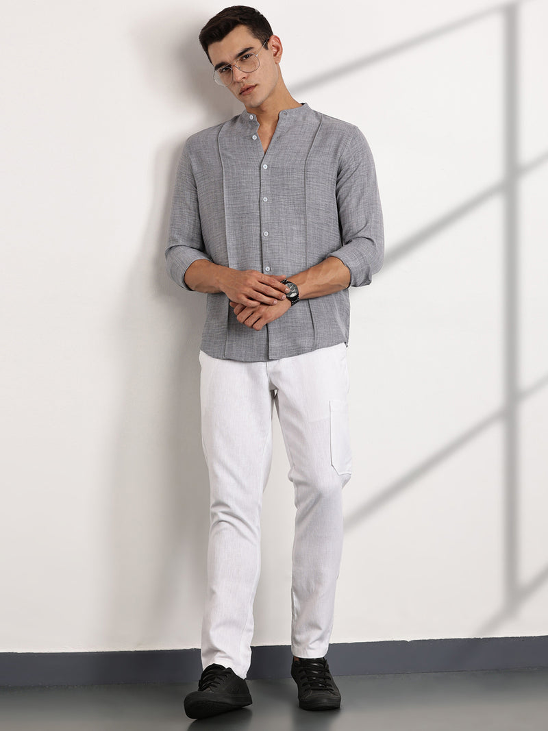 Thomas Scott Men Grey Slim Fit Mandarin Collar Long Sleeves Casual Shirt