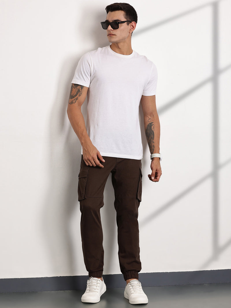 Thomas Scott Men DK.Grey Mid-Rise Slim Fit Woven Cargo Trousers