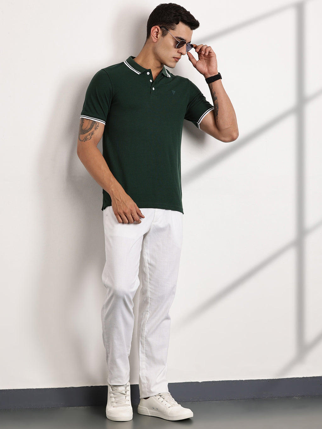 Thomas Scott Men BottleGreen Regular Fit Short Sleeves Polo Collar Knit Tshirt