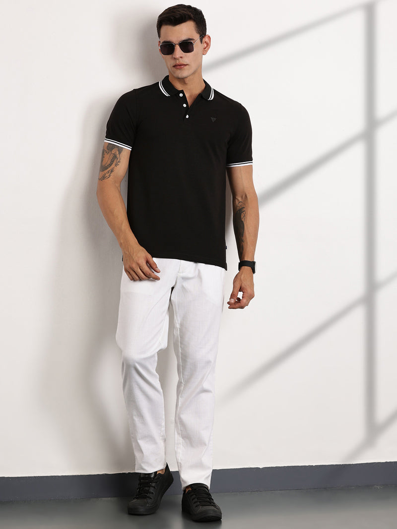 Thomas Scott Men Black Regular Fit Short Sleeves Polo Collar Knit Tshirt