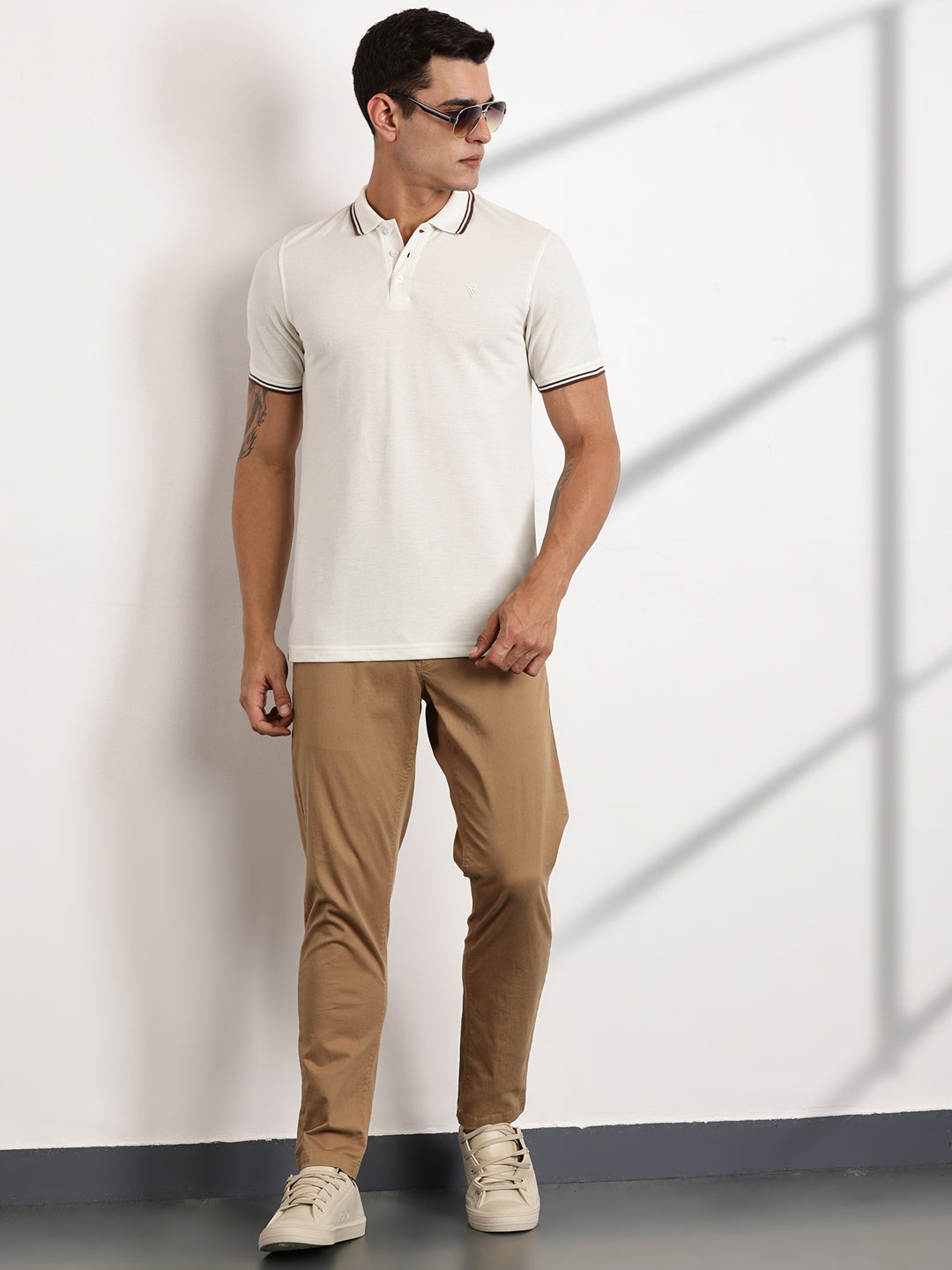 Thomas Scott Men Cream Regular Fit Short Sleeves Polo Collar Knit Tshirt