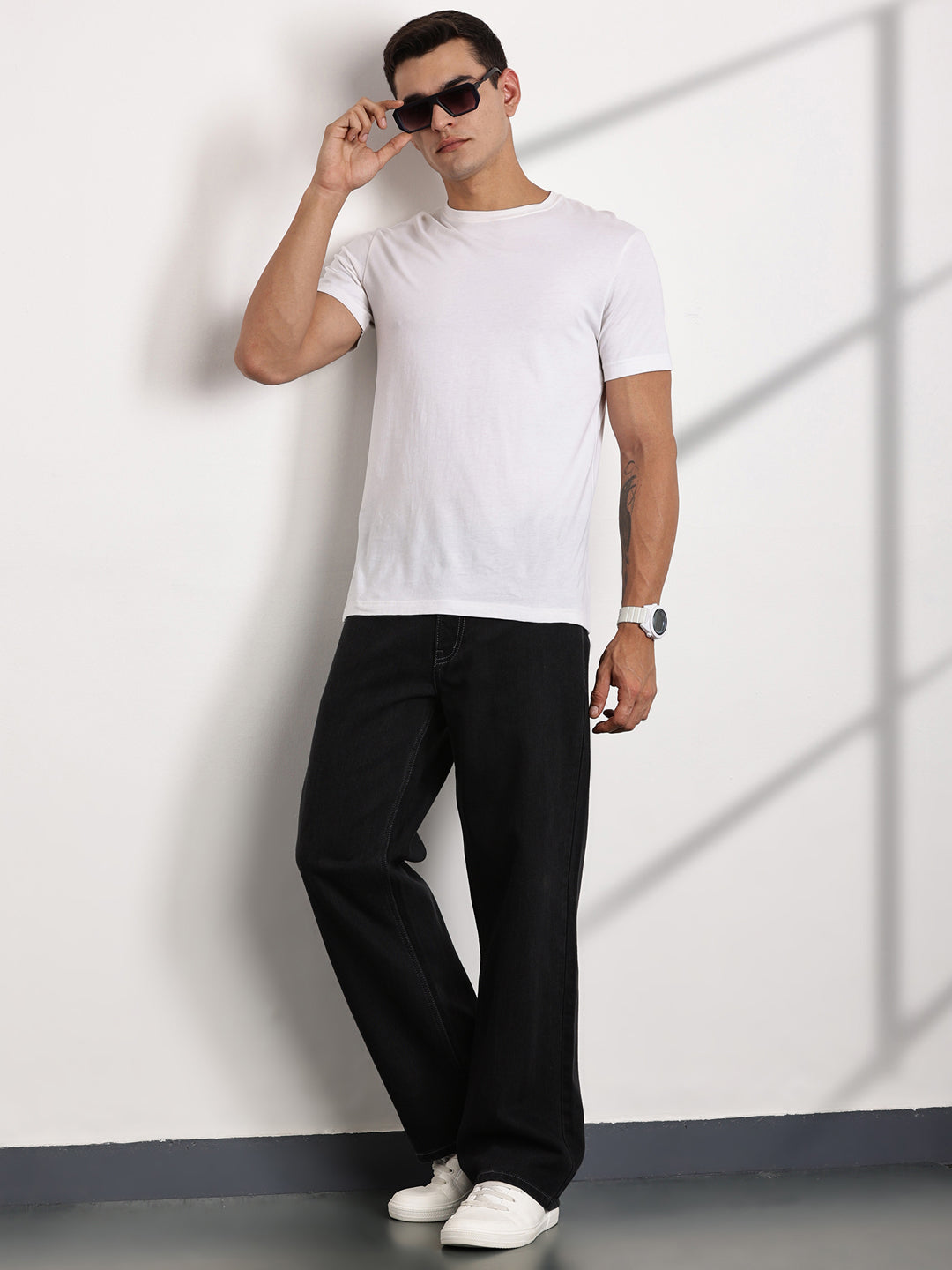 Thomas Scott Men DarkGrey Mid-Rise Baggy Fit Cotton Non Stretchable Jeans