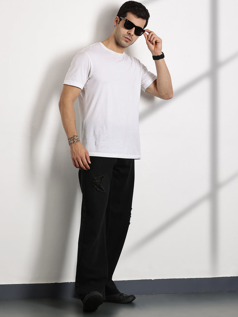 Thomas Scott Men Black Mid-Rise Baggy Fit Cotton Non Stretchable Jeans