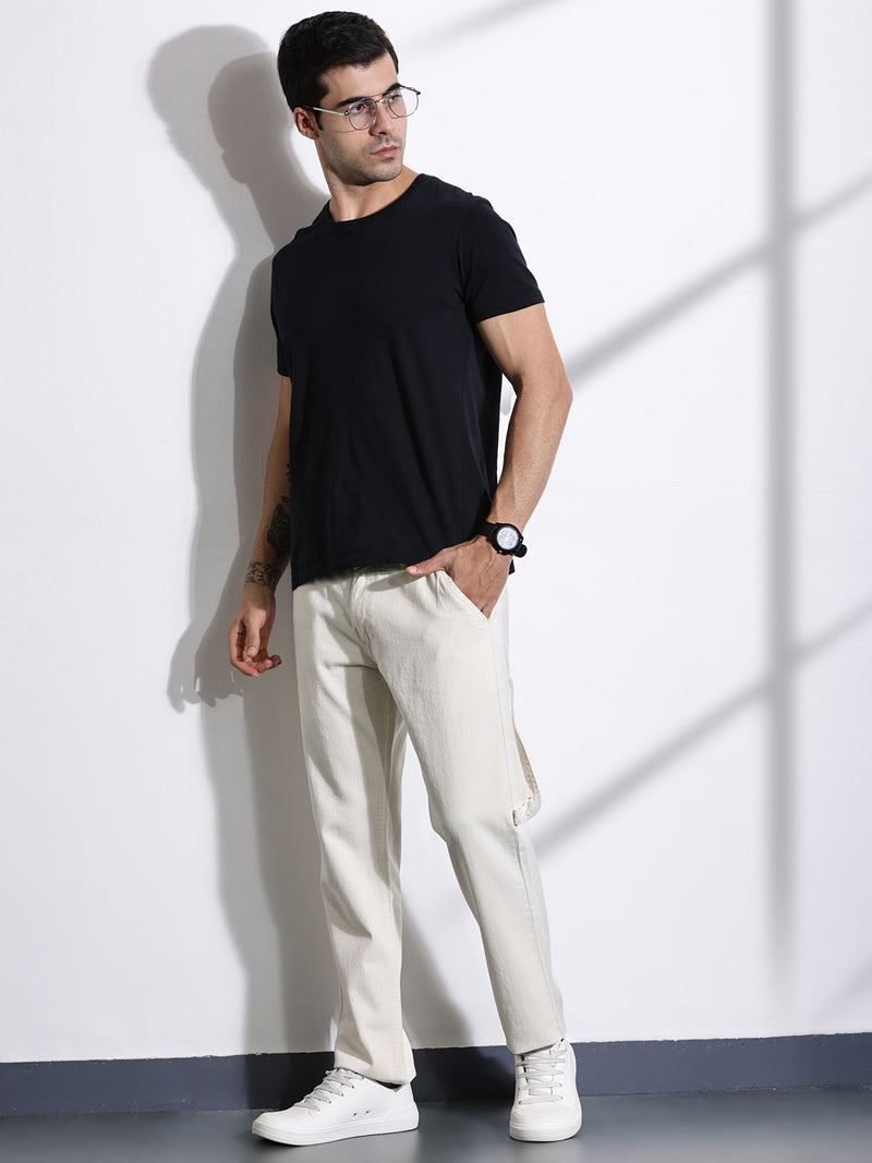 Thomas Scott Men Ecru Mid-Rise Loose Fit Stretchable Jeans