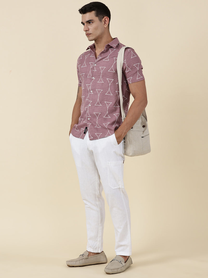 Thomas Scott Men Pink Slim Fit Short Sleeves Geometric Print Casual Shirt