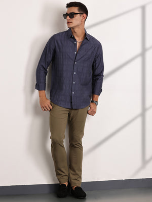Thomas Scott Men Blue Slim Fit Long Sleeves Horizontal Stripes Casual Shirt