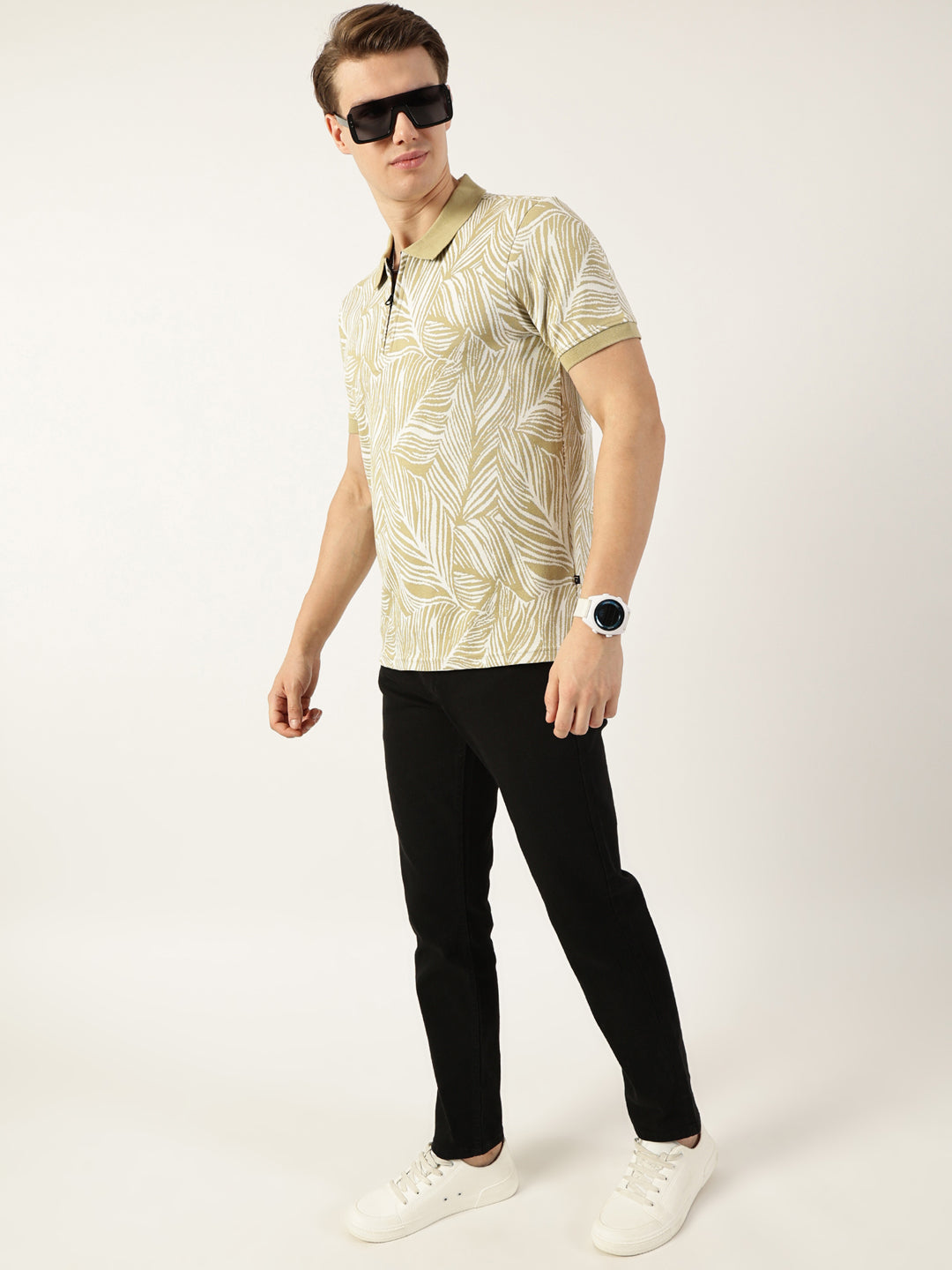 Thomas Scott Men Pista Floral Printed Polo Collar Pockets T-shirt