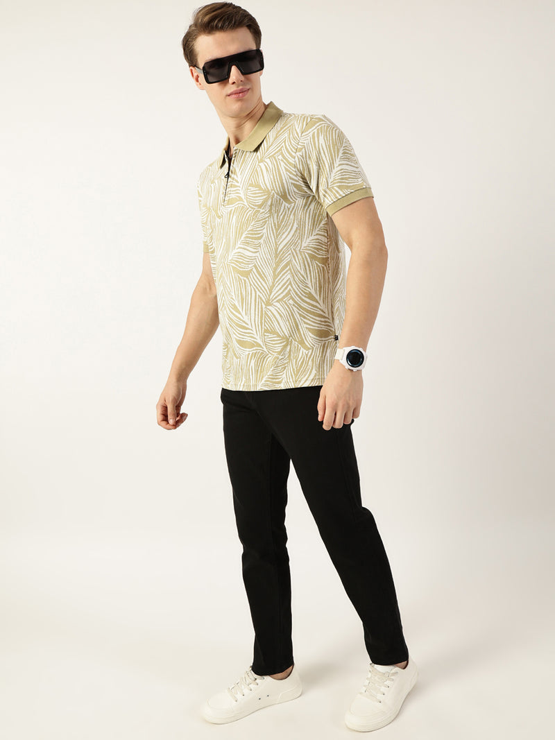 Thomas Scott Men Pista Floral Printed Polo Collar Pockets T-shirt