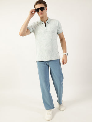 Thomas Scott Men Sku Blue Floral Printed Polo Collar Pockets T-shirt
