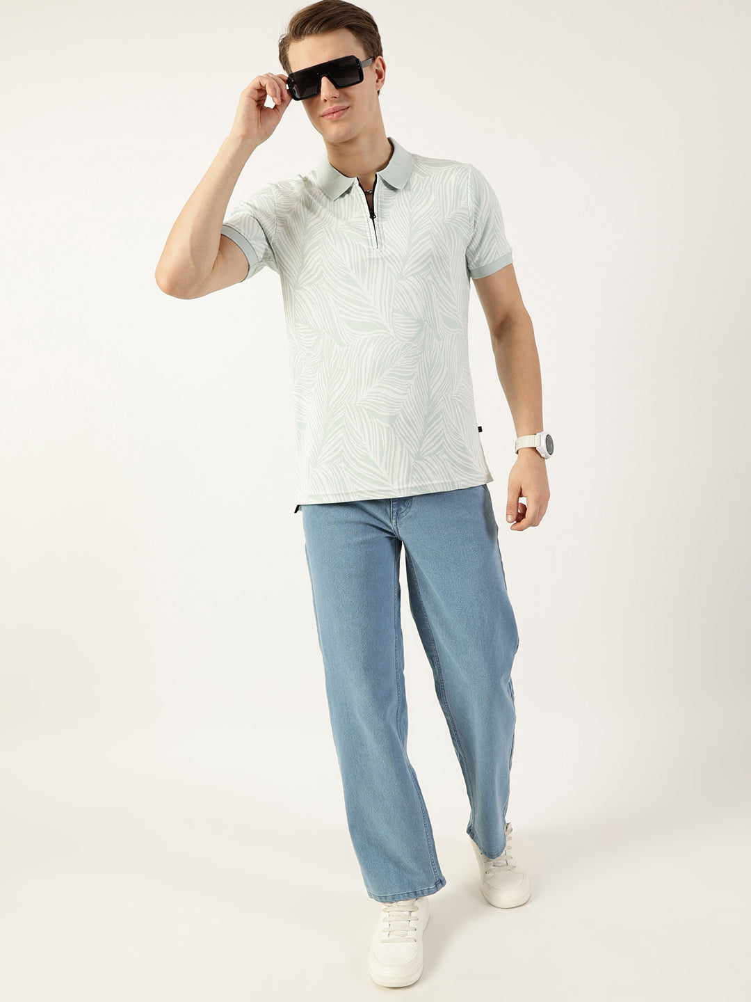 Thomas Scott Men Sku Blue Floral Printed Polo Collar Pockets T-shirt