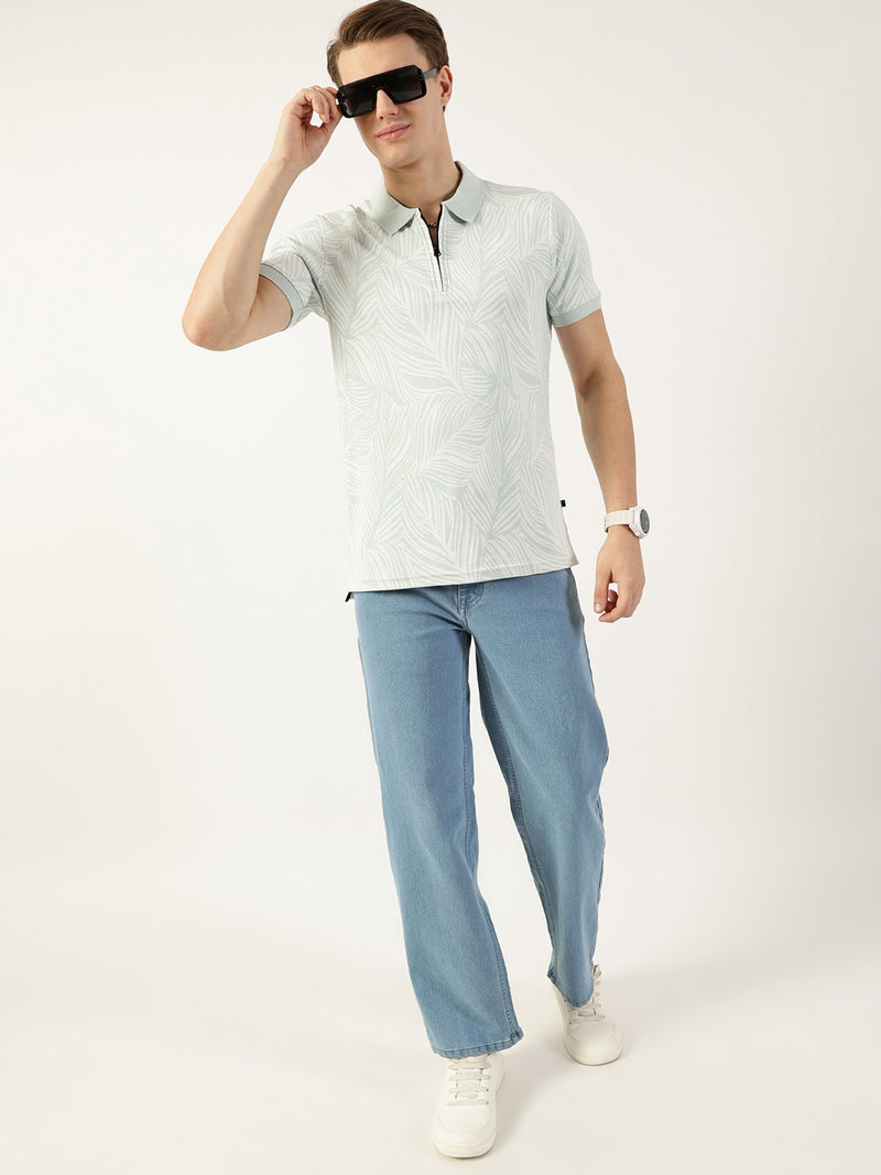 Thomas Scott Men Sku Blue Floral Printed Polo Collar Pockets T-shirt