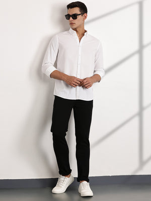 Thomas Scott Men White Reguar Fit Long Sleeves Pinstripes Cotton Casual Shirt
