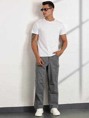 Thomas Scott Men Grey Mid-Rise Loose Fit Cotton Woven Cargo Trouser
