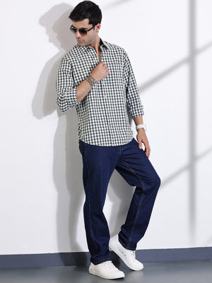 Thomas Scott Men Green Slim Fit Long Sleeve Gingham Checks Cotton Casual Shirt