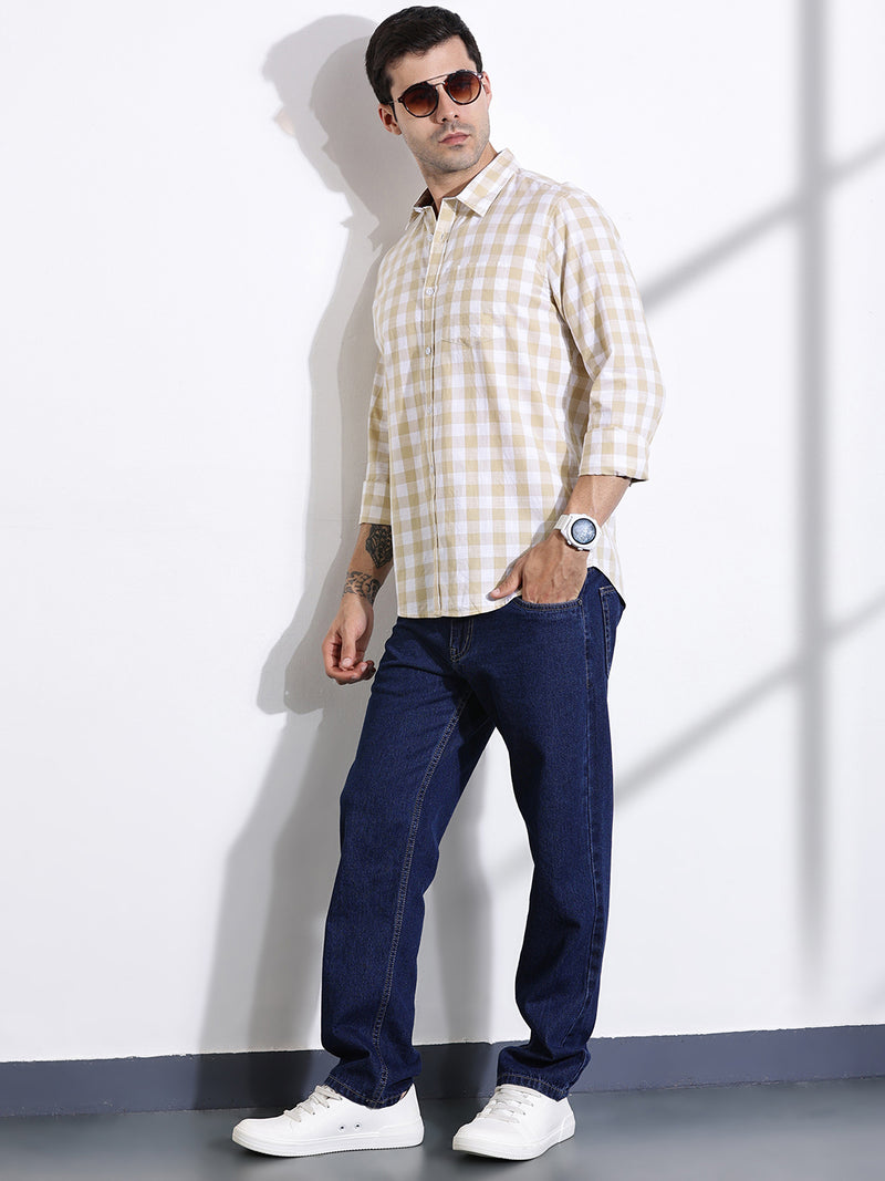 Thomas Scott Men Beige Slim Fit Long Sleeves Tartan Checks Casual Shirt
