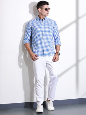 Thomas Scott Men Blue Slim Fit Long Sleeves Gingham Checks Woven Casual Shirt