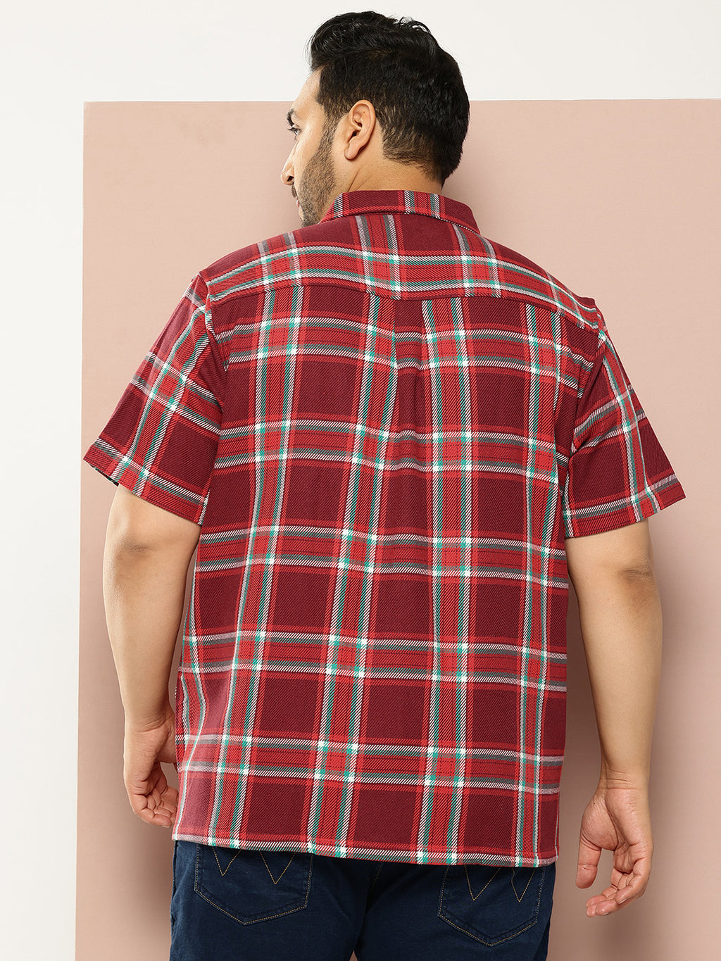 Thomas Scott Men Red Plus Size Regular Fit Short Sleeves Windowpane Checks Casual Shirt