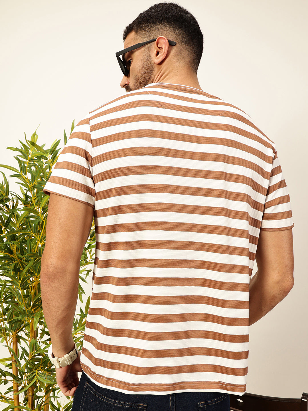Thomas Scott Men Brown Regular Fit Short Sleeves Round Neck Knitted T-shirt