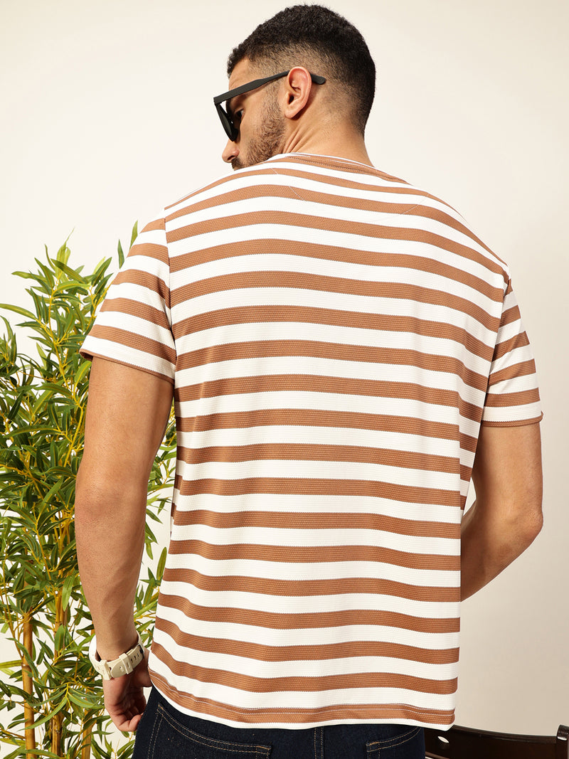 Thomas Scott Men Brown Regular Fit Short Sleeves Round Neck Knitted T-shirt