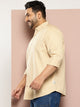 Thomas Scott Men Beige Plus Size Regular Fit Long Sleeves Button-Down Collar Twill Shirt