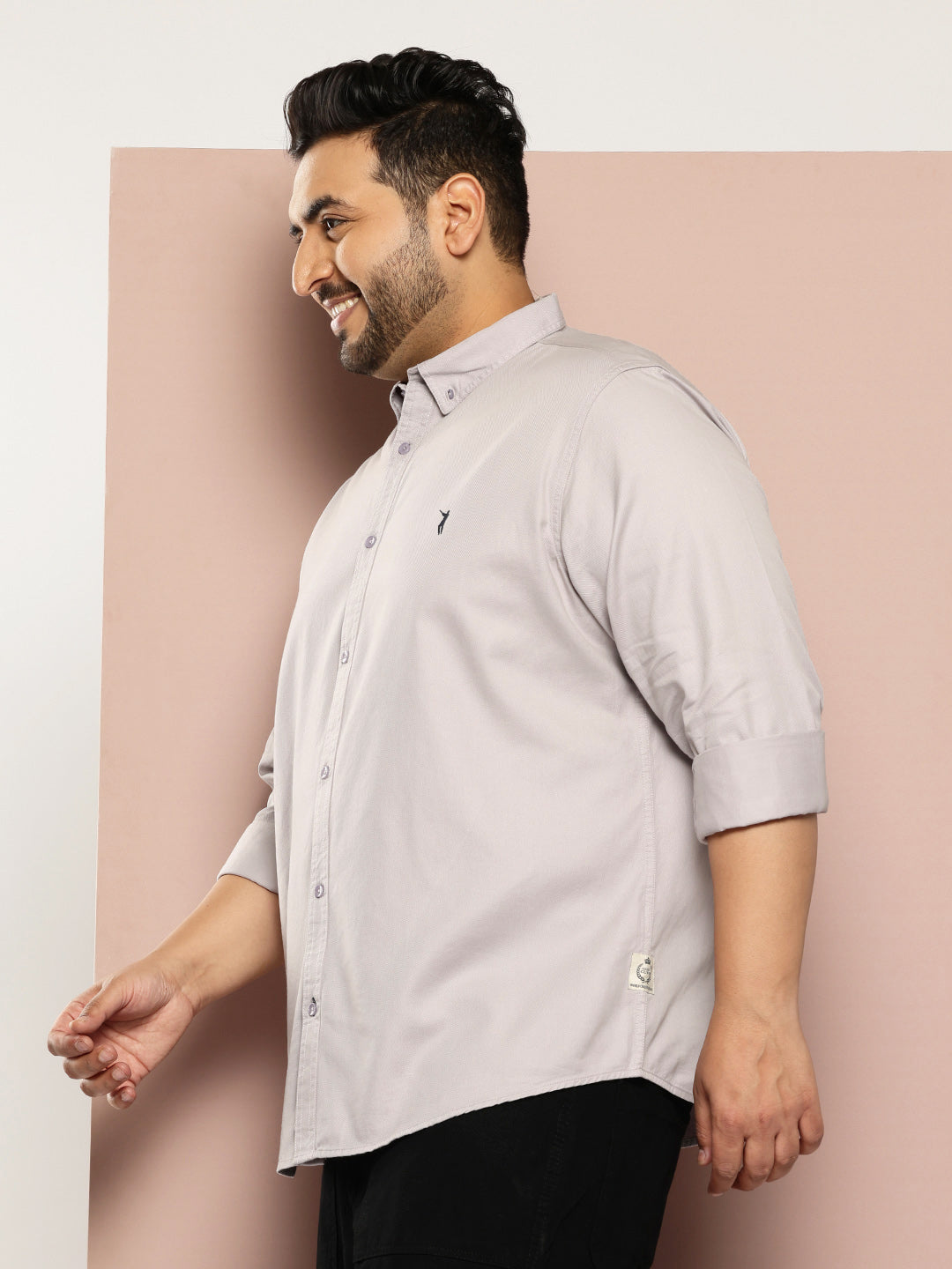 Thomas Scott Men Grey Plus Size Regular Fit Long Sleeves Button-Down Collar Twill Shirt