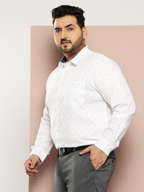 Thomas Scott Men White Plus Size Regular Fit Long Sleeves Polka Dots Printed Formal Shirt