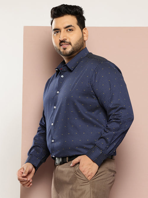 Thomas Scott Men DarkBlue Plus Size Regular Fit Micro Ditsy Printed Cotton Formal Shirt