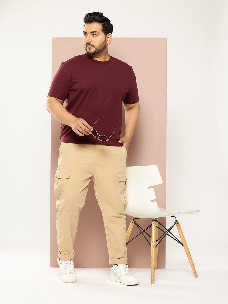 Thomas Scott Men Beige Plus Size Regular fit Mid-rise Cotton Woven Cargo Trouser