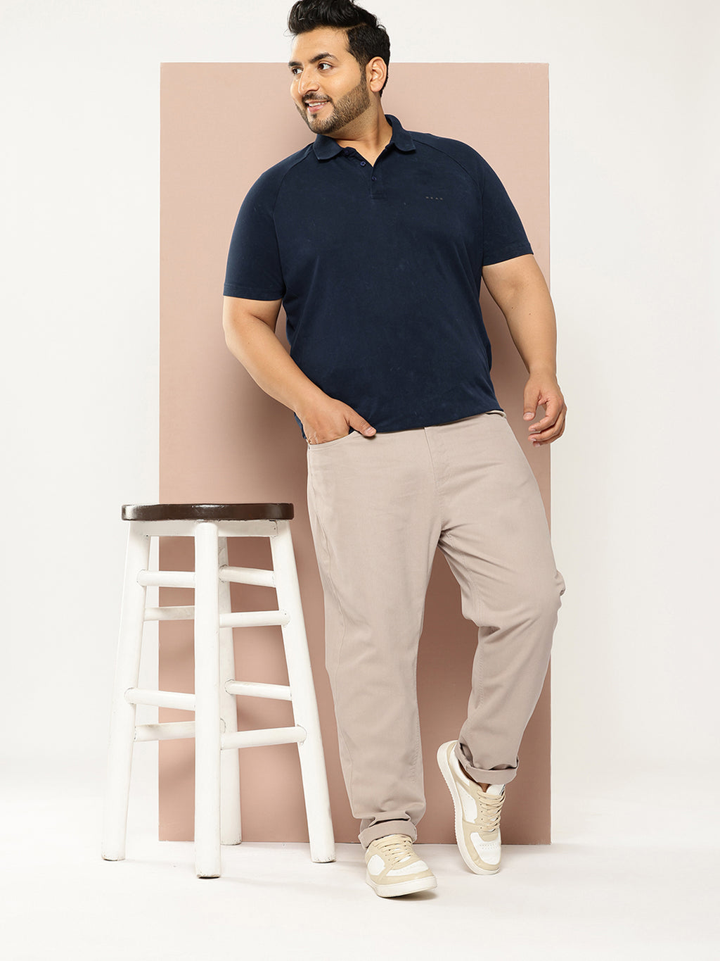 Thomas Scott Men DarkGrey Plus Size Regular fit Mid-rise Cotton Woven Chino Trouser