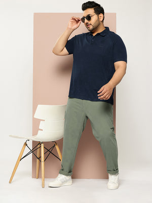 Olive Plus Size Regular fit Mid-rise Cotton Woven Chino Trouser For Men