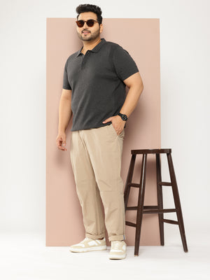 Fawn Plus Size Regular Fit Mid-Rise Solid Woven Trouser For Men