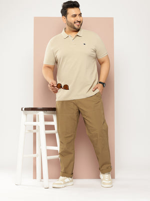 Thomas Scott Men Khaki Plus Size Regular Fit Mid-Rise Solid Woven Trousers