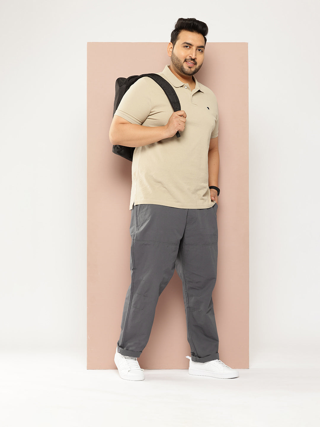 Thomas Scott Men SteelGrey Plus Size Regular Fit Mid-Rise Solid Woven Trousers