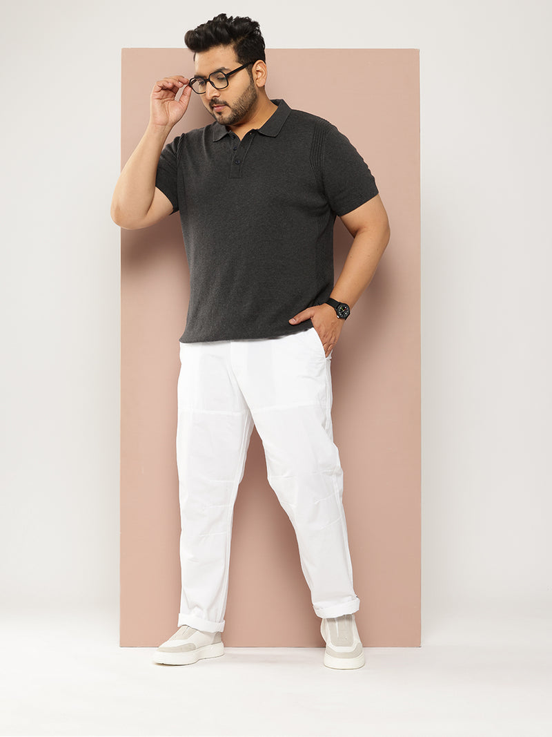 Thomas Scott Men White Plus Size Regular Fit Mid-Rise Solid Woven Trousers