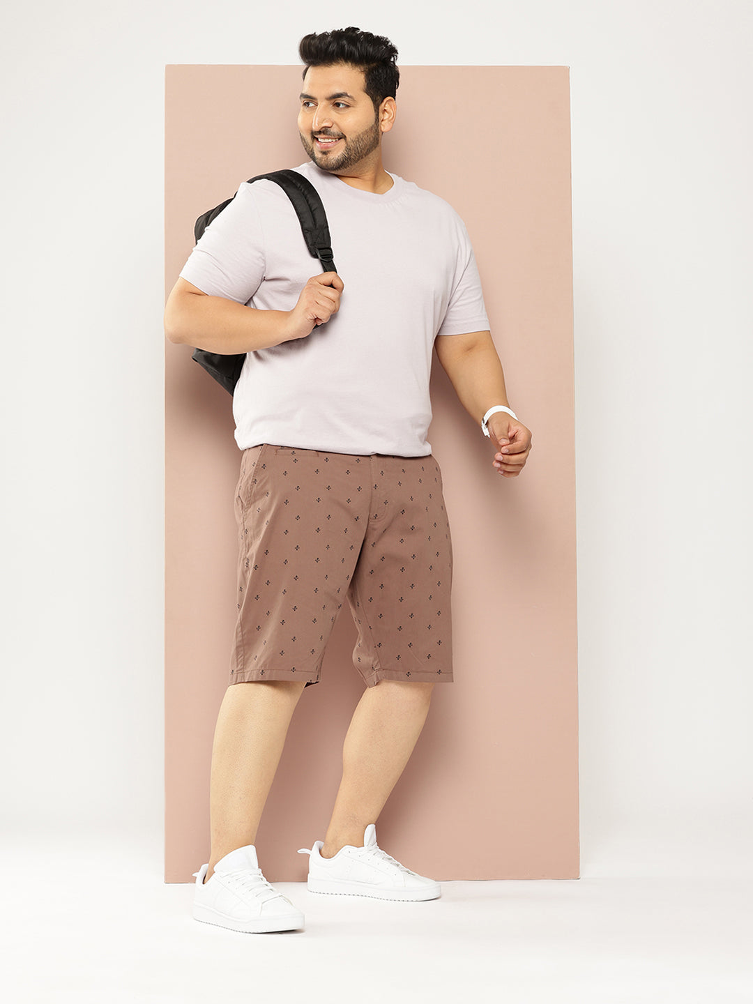 Thomas Scott Men Brown Plus Size Regular Fit Mid-Rise Mirco Ditsy Printed Woven Outdoor Shorts