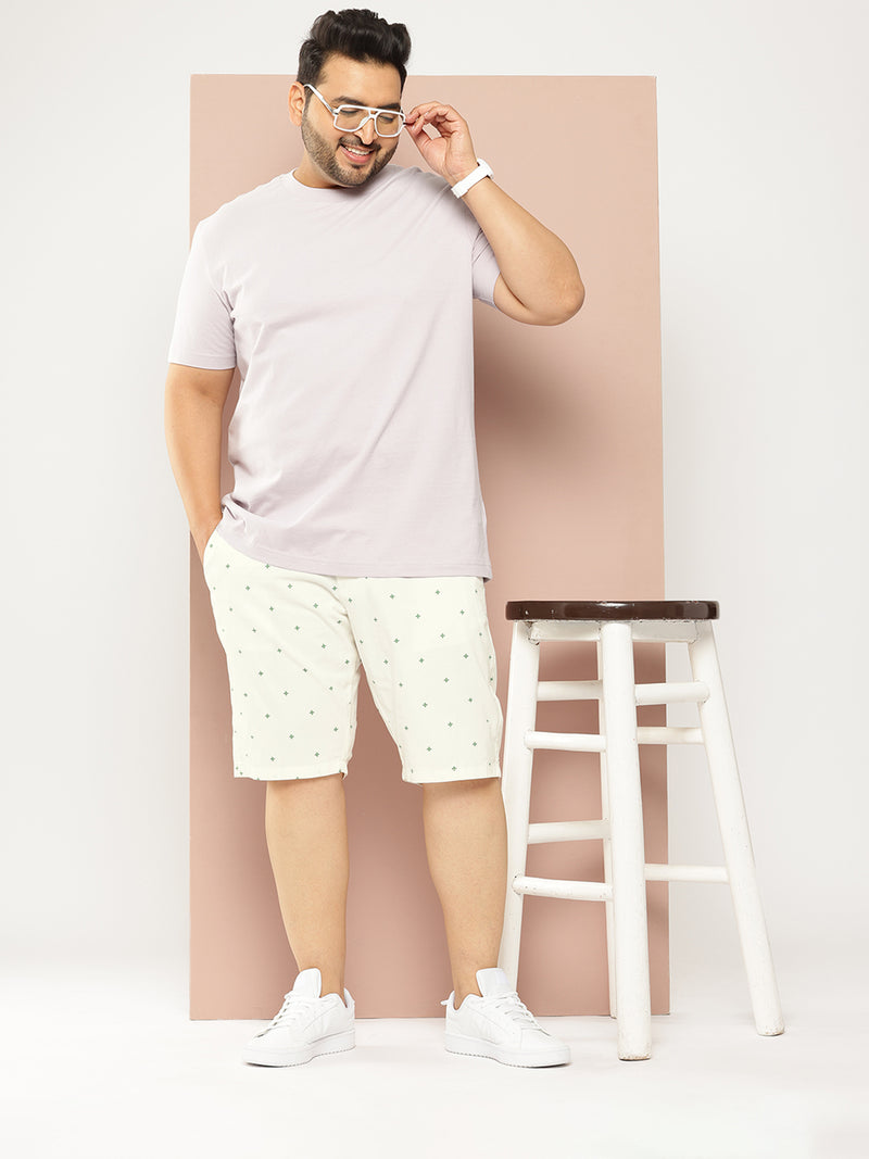 Thomas Scott Men Off White Plus Size Regular Fit Mid-Rise Micro Ditsy Printed Woven Outdoor Shorts