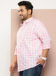 Thomas Scott Men Pink Plus Size Regular Fit Long Sleeves Tartan Checks Casual Shirt