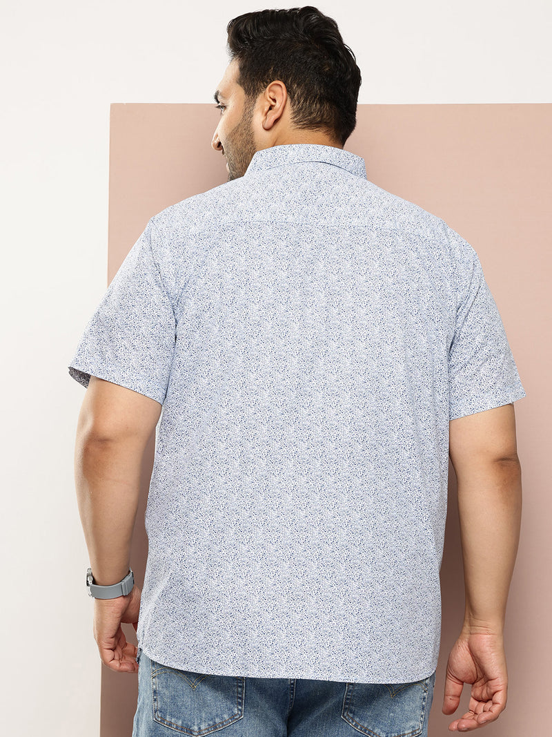 Thomas Scott Men Blue Plus Size Regular Fit Short Sleeves Floral Printed Woven Casual Shirt