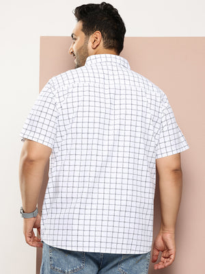 Thomas Scott Men White Plus Size Regular Fit Short Sleeves Windowpane Checks Woven Casual Shirt