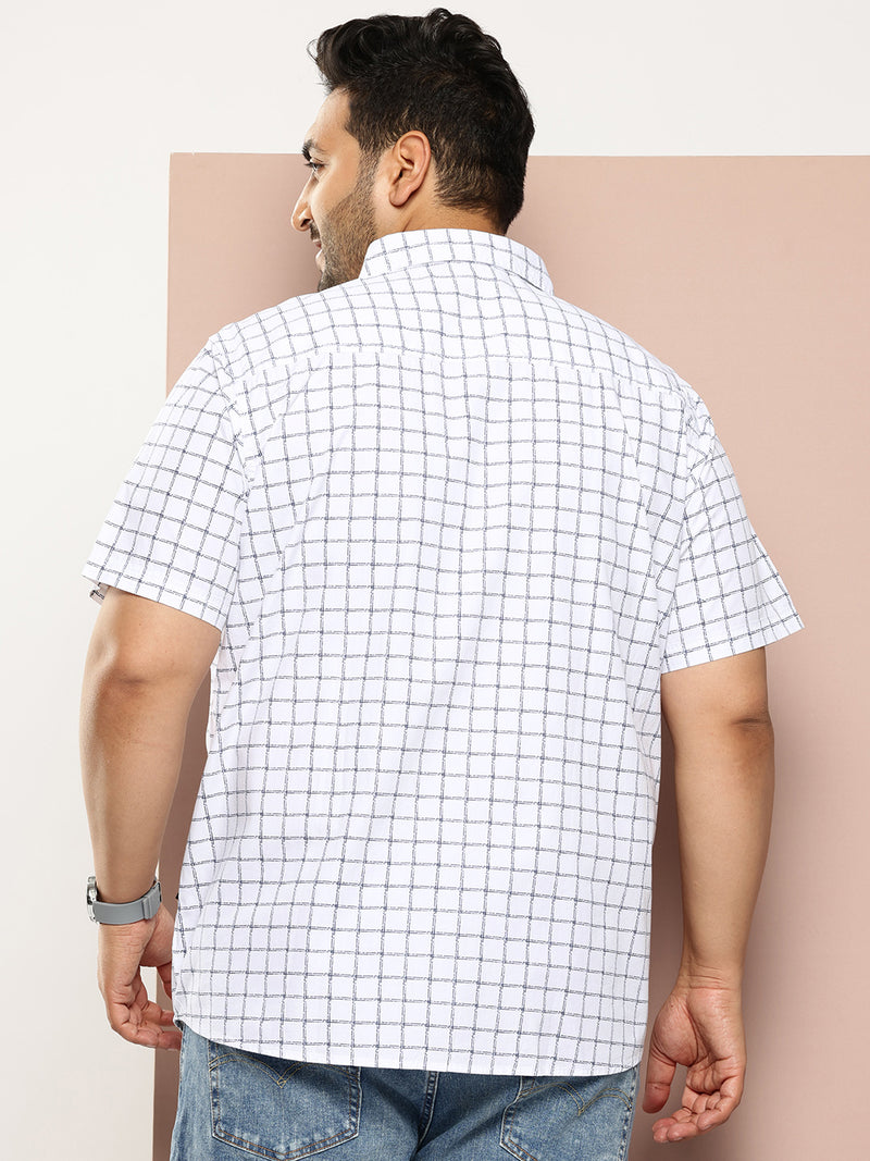 Thomas Scott Men White Plus Size Regular Fit Short Sleeves Windowpane Checks Woven Casual Shirt