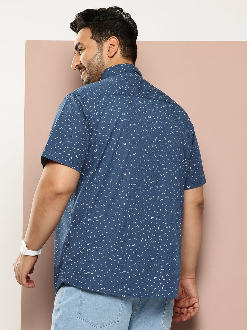 Thomas Scott Men Navy Plus Size Regular Fit Short Sleeves Micro Ditsy Printed Woven Casual Shirt
