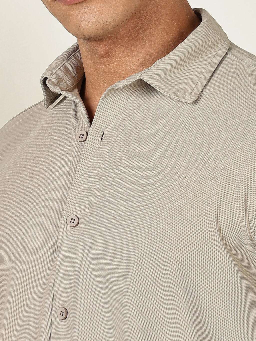 Thomas Scott Men Grey Premium Slim Fit Long Sleeves 4 Way Stretch CoolMax Knitted Casual Shirt