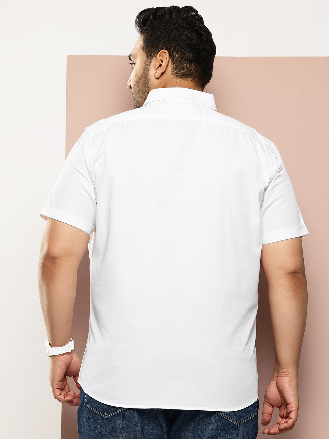Thomas Scott Men White Plus Size Regular Fit Short Sleeves Spread Collar Pure Cotton Casual Shirt